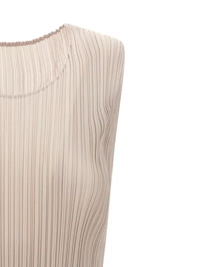Issey Miyake Fresh Pleated Sleeveless Round Neck Top In Neutral