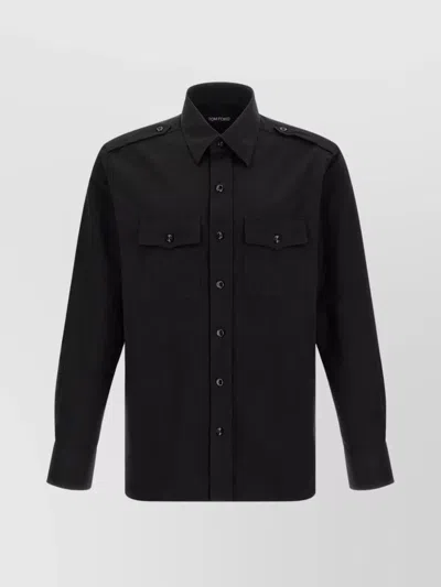 Tom Ford Silk Shirt With Button-down Collar And Chest Pockets In Black