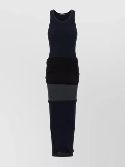 Balenciaga Reversed Ribbed Texture Dress With Round Neckline In Multi