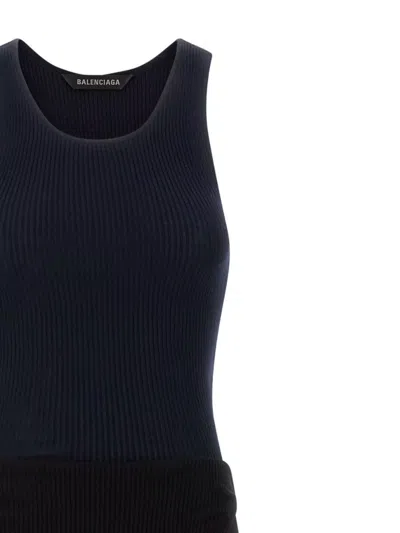 Balenciaga Reversed Ribbed Texture Dress With Round Neckline In Multi