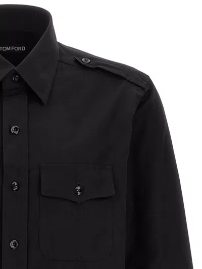 Tom Ford Silk Shirt With Button-down Collar And Chest Pockets In Black