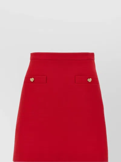 Valentino Crepe Couture Skirt With Heart Jewel Buttons In Red
