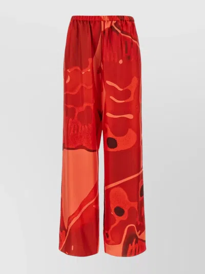 Ferragamo Printed Silk Palazzo Trousers With Elastic Waistband