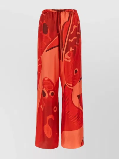 Ferragamo Printed Silk Palazzo Trousers With Elastic Waistband