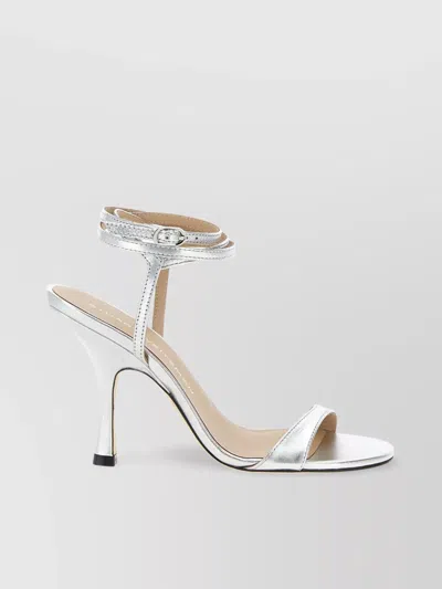 Stuart Weitzman Metallic Buckle Wrap Sandals In Silver