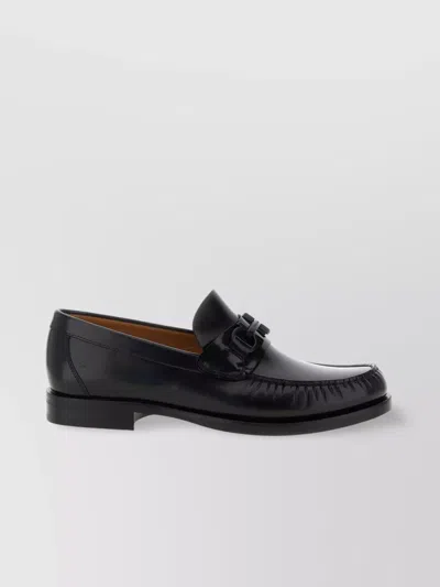 Ferragamo Black Reversible Gancini Ornament Loafers In Nero