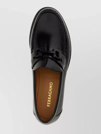 Ferragamo Black Reversible Gancini Ornament Loafers In Nero