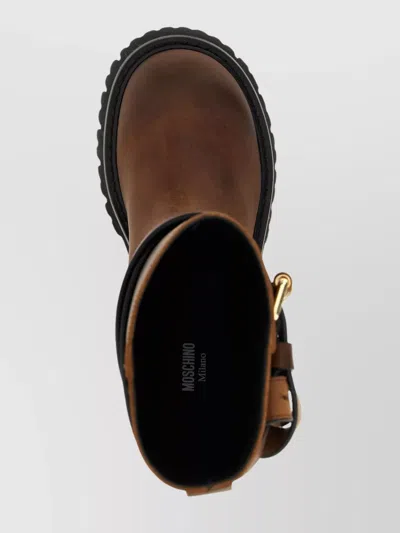 Moschino 'chunky Sole' Ankle Boots With Buckle And Strap