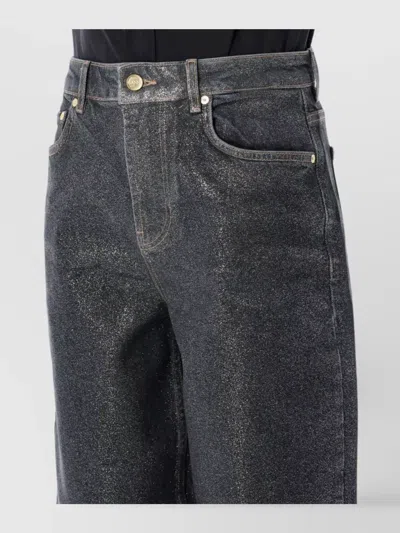 Ganni Wide Leg Trousers Metallic Finish Pockets In Black