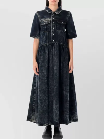 Ganni Light Denim Long Dress Black Washed