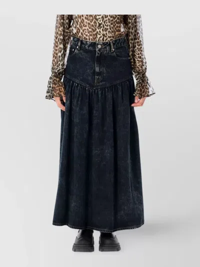 Ganni Long Denim Skirt Featuring Pockets