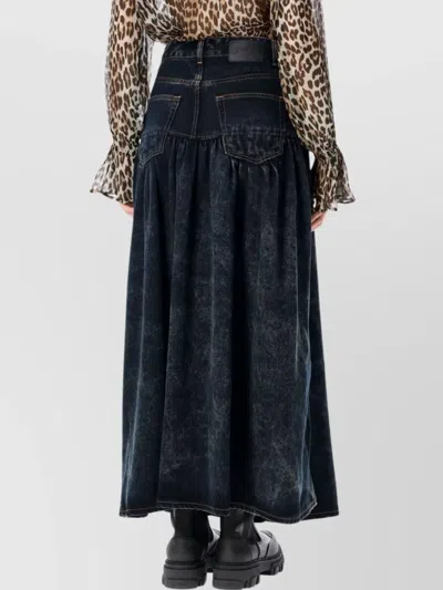 Ganni Long Denim Skirt Featuring Pockets