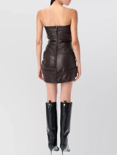 Attico Strapless Leather Dress With Layered Textured Finish In Brown