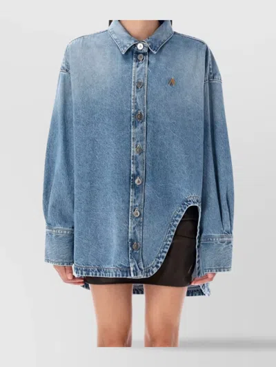 Attico Blue Shirt With Classic Collar And Embroidered Detail On The Front In Cotton Woman In Blue