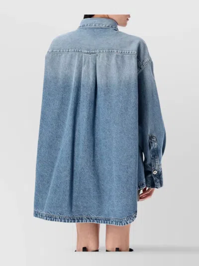 Attico Blue Shirt With Classic Collar And Embroidered Detail On The Front In Cotton Woman In Blue