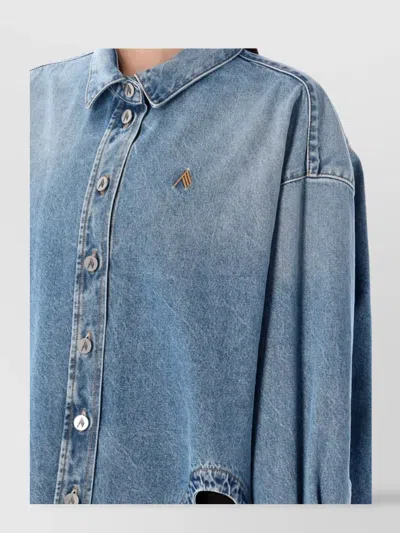 Attico Blue Shirt With Classic Collar And Embroidered Detail On The Front In Cotton Woman In Blue