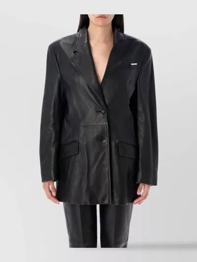 Attico Tailored Black Lambskin Blazer With Notched Lapels In Black