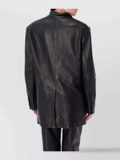 Attico Tailored Black Lambskin Blazer With Notched Lapels In Black