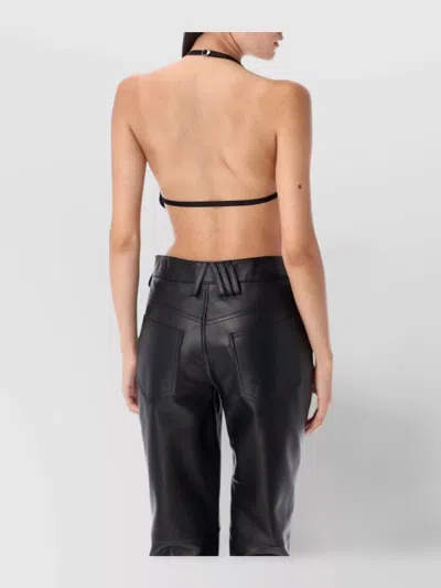 Attico Fringed Halterneck Crop Top In Black