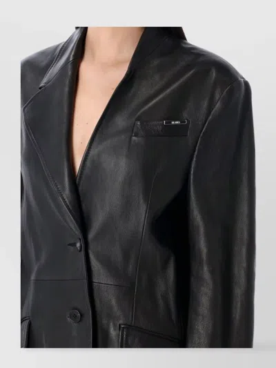 Attico Tailored Black Lambskin Blazer With Notched Lapels In Black