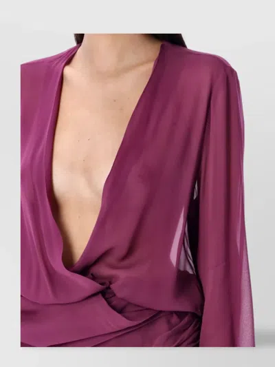 Attico Draped Front V-neck Ruched Blouse In Purple