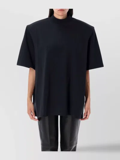Attico Modern Mock Neck T-shirt With Short Sleeves In Black