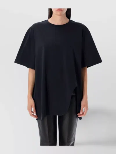 Attico Asymmetric Oversized Round Neck Short Sleeve Top In Black