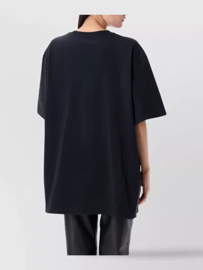 Attico Asymmetric Oversized Round Neck Short Sleeve Top In Black