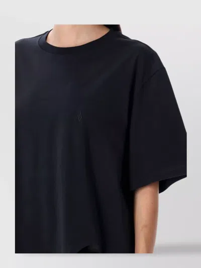 Attico Asymmetric Oversized Round Neck Short Sleeve Top In Black