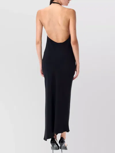 Attico Halter Neck Sleeveless Midi Dress With Side Slit In Black