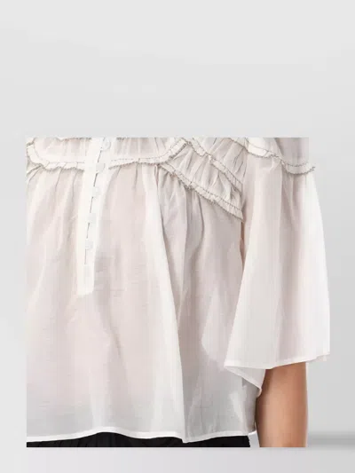 Isabel Marant Étoile Sheer Ruffled Half Sleeve Blouse In White