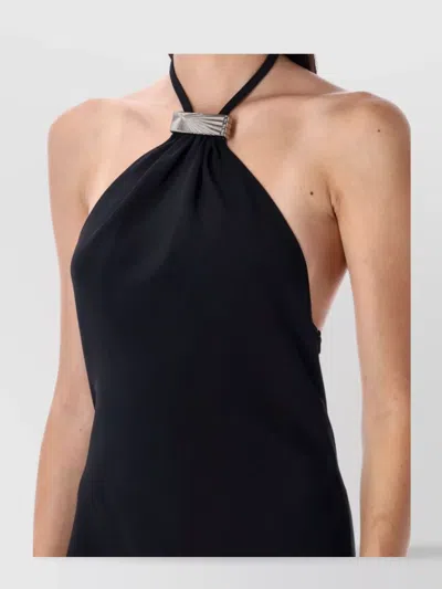 Attico Halter Neck Sleeveless Midi Dress With Side Slit In Black