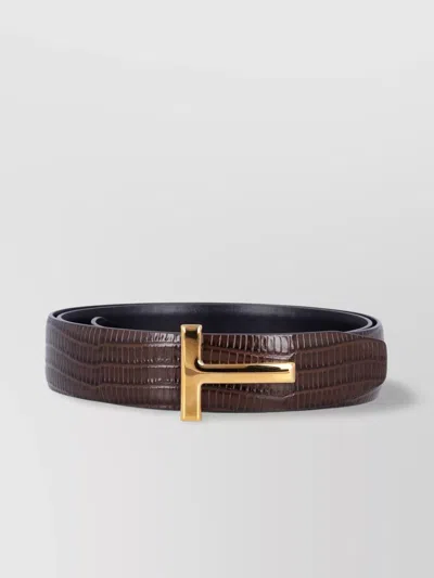 Tom Ford Reversible Textured Belt Gold Buckle