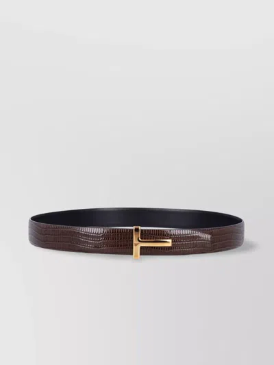 Tom Ford Reversible Textured Belt Gold Buckle
