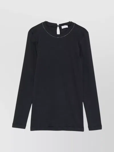 Brunello Cucinelli Embellished Crewneck Sweater With Keyhole Detail In Black