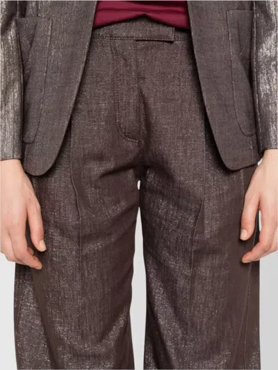 Brunello Cucinelli High Waist Wide Leg Trousers With Metallic Effect