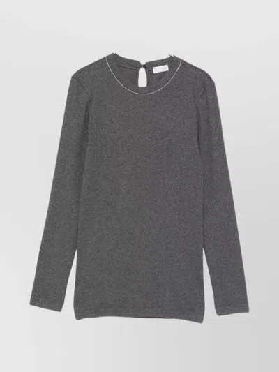 Brunello Cucinelli Cotton Crewneck Sweater Featuring Keyhole Detail