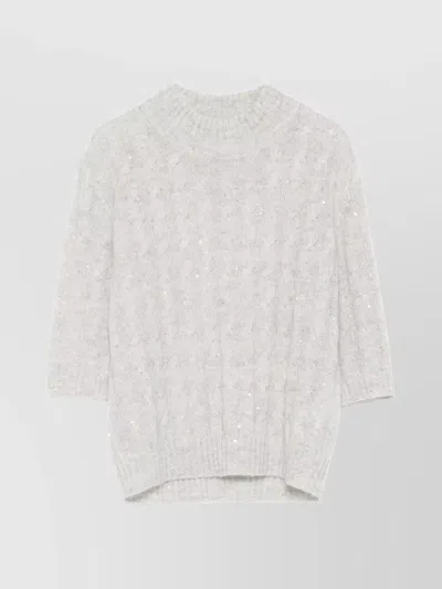Brunello Cucinelli Cable Knit High Neck Jumper With Sequin Embellishments