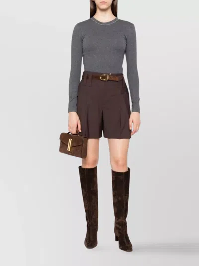 Brunello Cucinelli Wool Blend High Waist Pleated Shorts In Brown