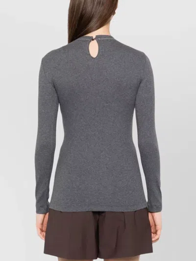 Brunello Cucinelli Cotton Crewneck Sweater Featuring Keyhole Detail