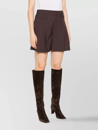 Brunello Cucinelli Wool Blend High Waist Pleated Shorts In Brown