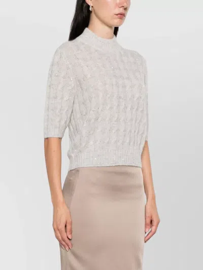 Brunello Cucinelli Cable Knit High Neck Jumper With Sequin Embellishments