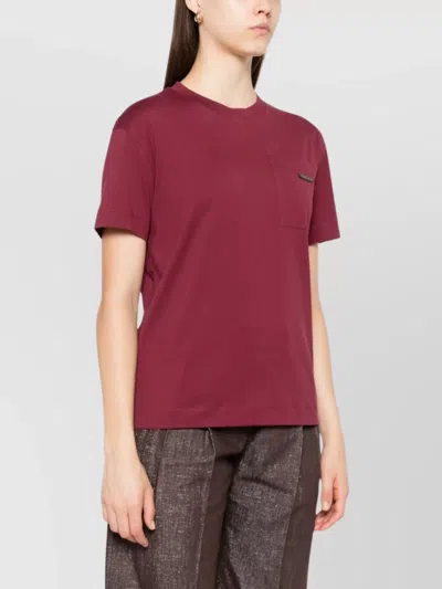 Brunello Cucinelli Crew Neck Cotton T-shirt With Chest Pocket In Red
