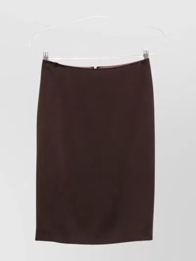 Tom Ford Satin Pencil Midi Skirt With Back Slit In Brown