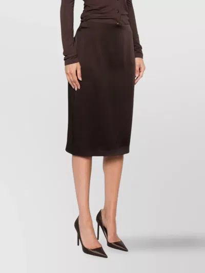 Tom Ford Satin Pencil Midi Skirt With Back Slit In Brown
