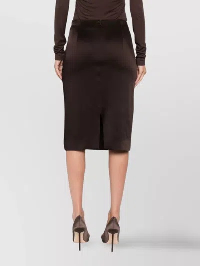 Tom Ford Satin Pencil Midi Skirt With Back Slit In Brown