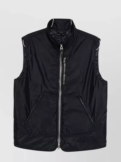 Tom Ford Satin Vest Zippered Leather Trim