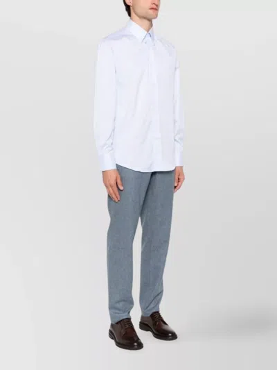 Brunello Cucinelli Cotton Shirt With Button-down Collar And Curved Hem In White