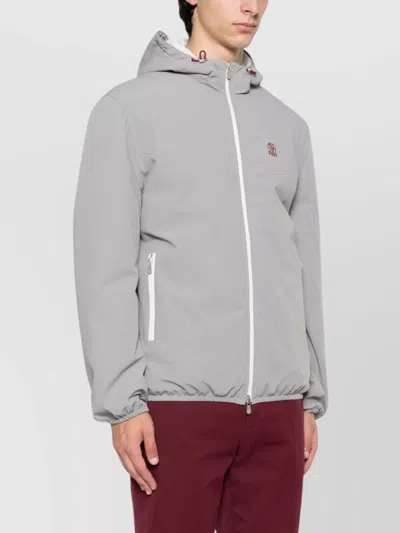 Brunello Cucinelli Nylon Jacket With Hood And Pockets In Gray