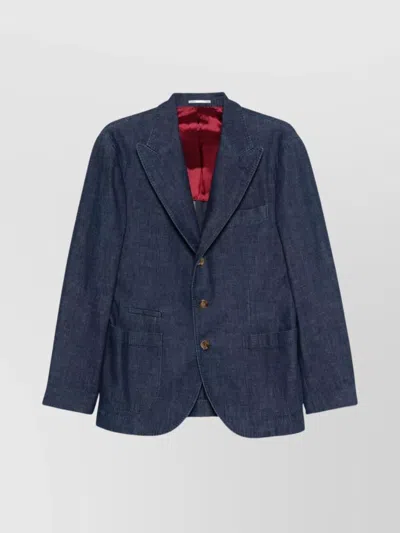 Brunello Cucinelli Single-breasted Cotton Denim Jacket With Patch Pockets In Blue